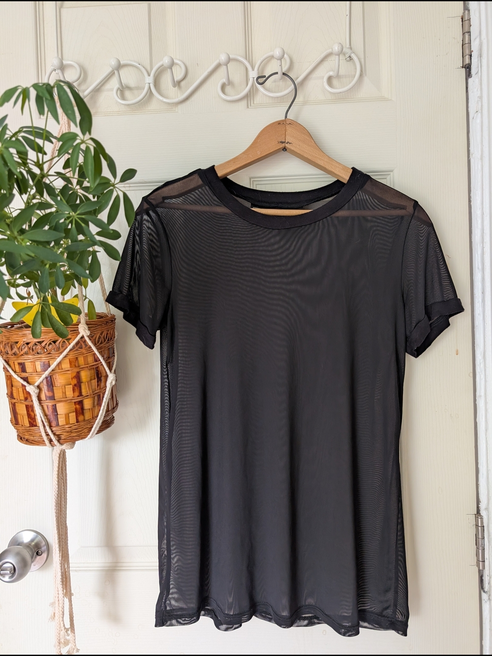 Polly & Esther Black Mesh Tee with Pink Logo Accent